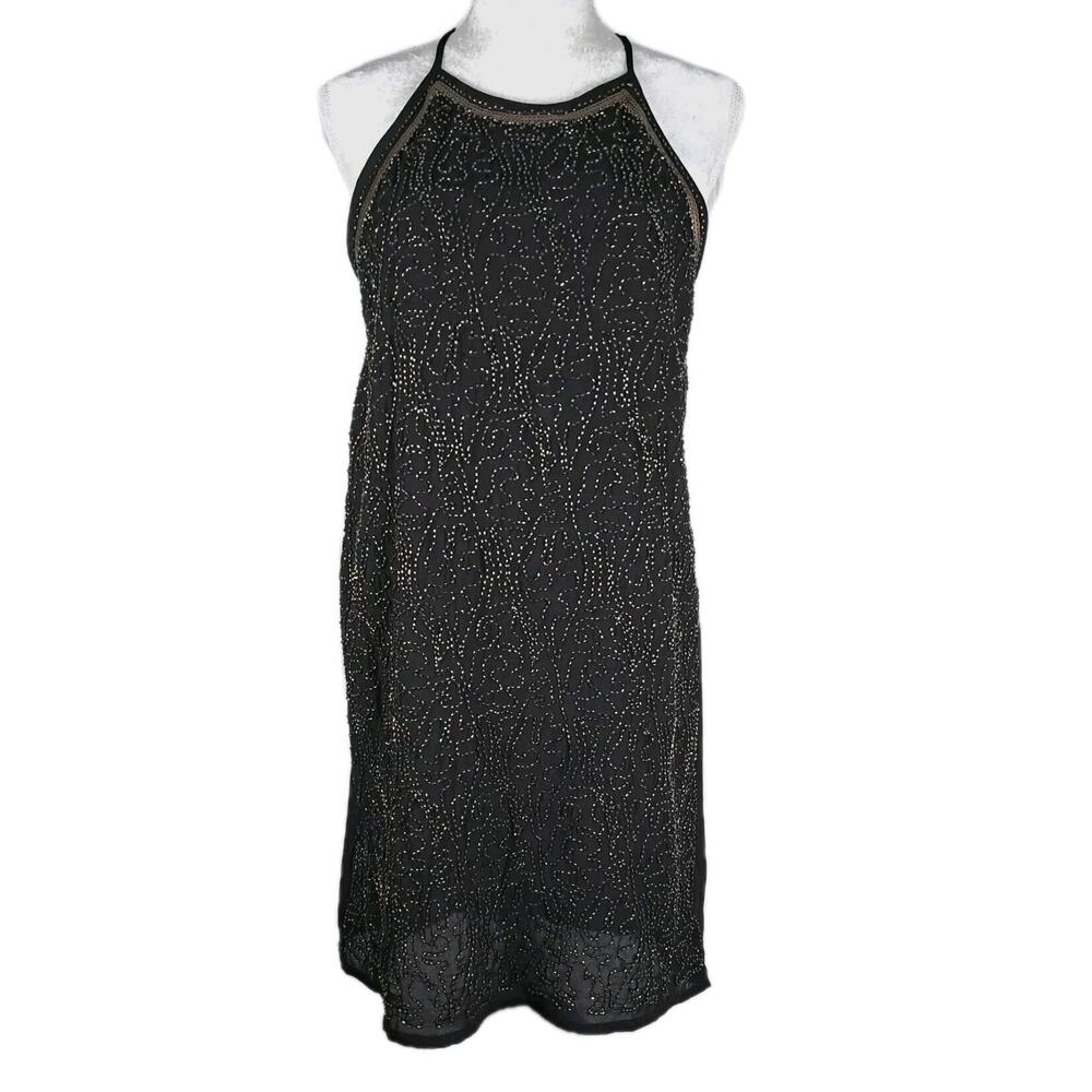 NWT Romeo & Juliet Shift Mini Dress Womens M Black Beaded Chiffon Cocktail Party